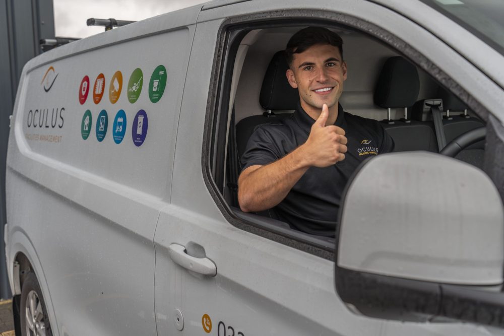 A security professional sat in an Oculus FM van.